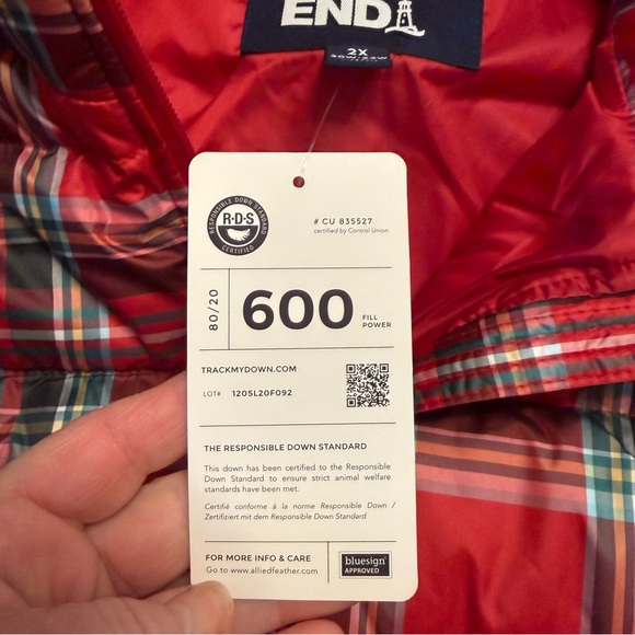 Lands' End Red plaid down Puffer Vest 600 fill power womens 2X cabincore winter - Picture 9 of 11